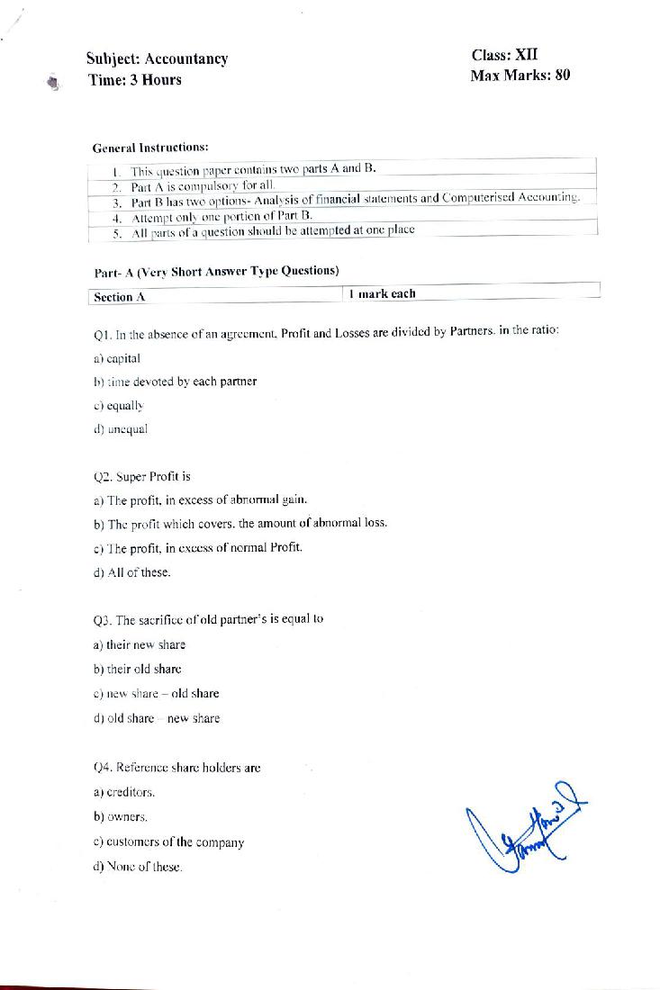 JKBOSE 12th Class Model Paper 2024 Accountacy - Page 1