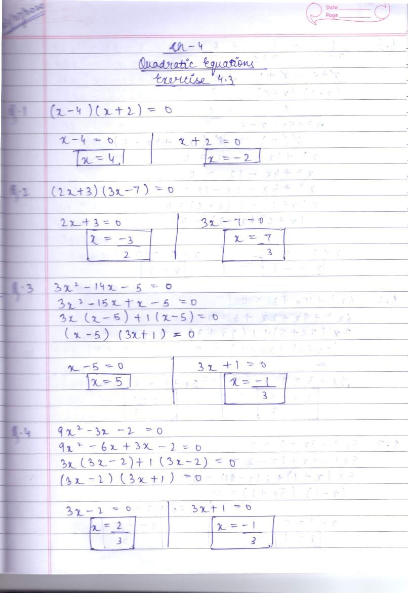 RD Sharma Solutions Class 10 Chapter 4 Quadratic Equations Exercise 4.3 - Page 1
