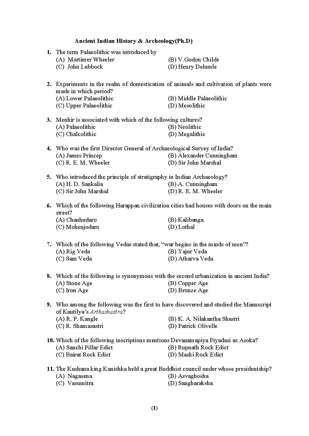 Panjab University Ph.D Entrance Exam 2023 Question Paper - Page 1