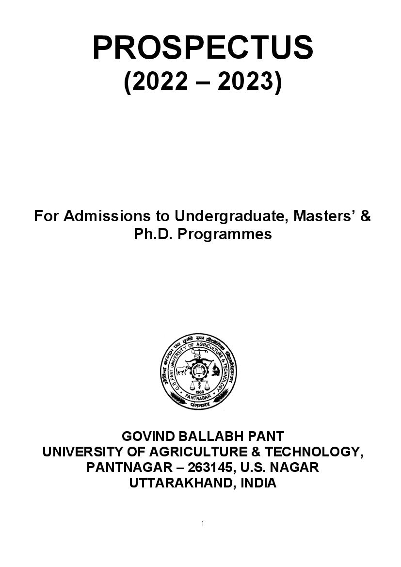 GBPUAT Entrance Exam 2022 Prospectus - Page 1