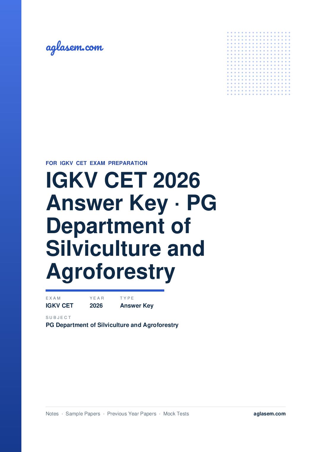 IGKV CET 2026 Answer Key PG Department of Silviculture and Agroforestry - Page 1 of 4