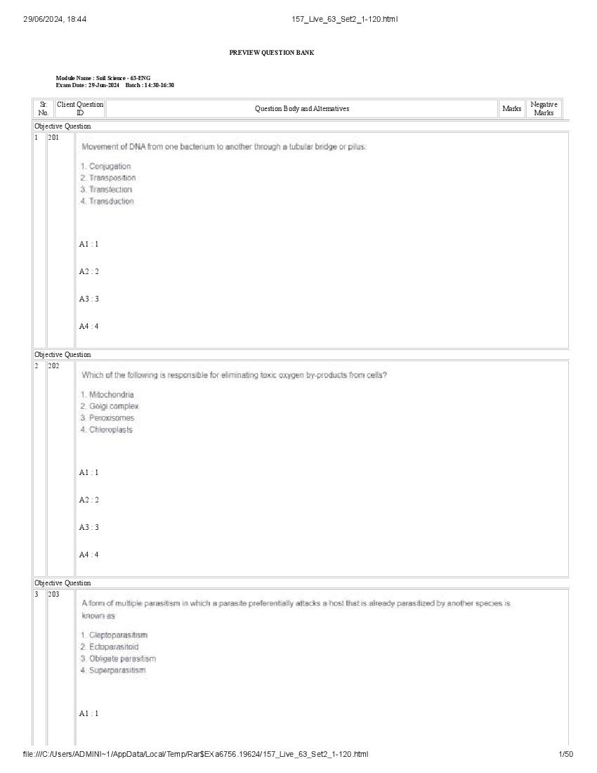 ICAR AICE JRF SRF (Ph.D) 2024 Question Paper Soil Sciences - Page 1 of 50