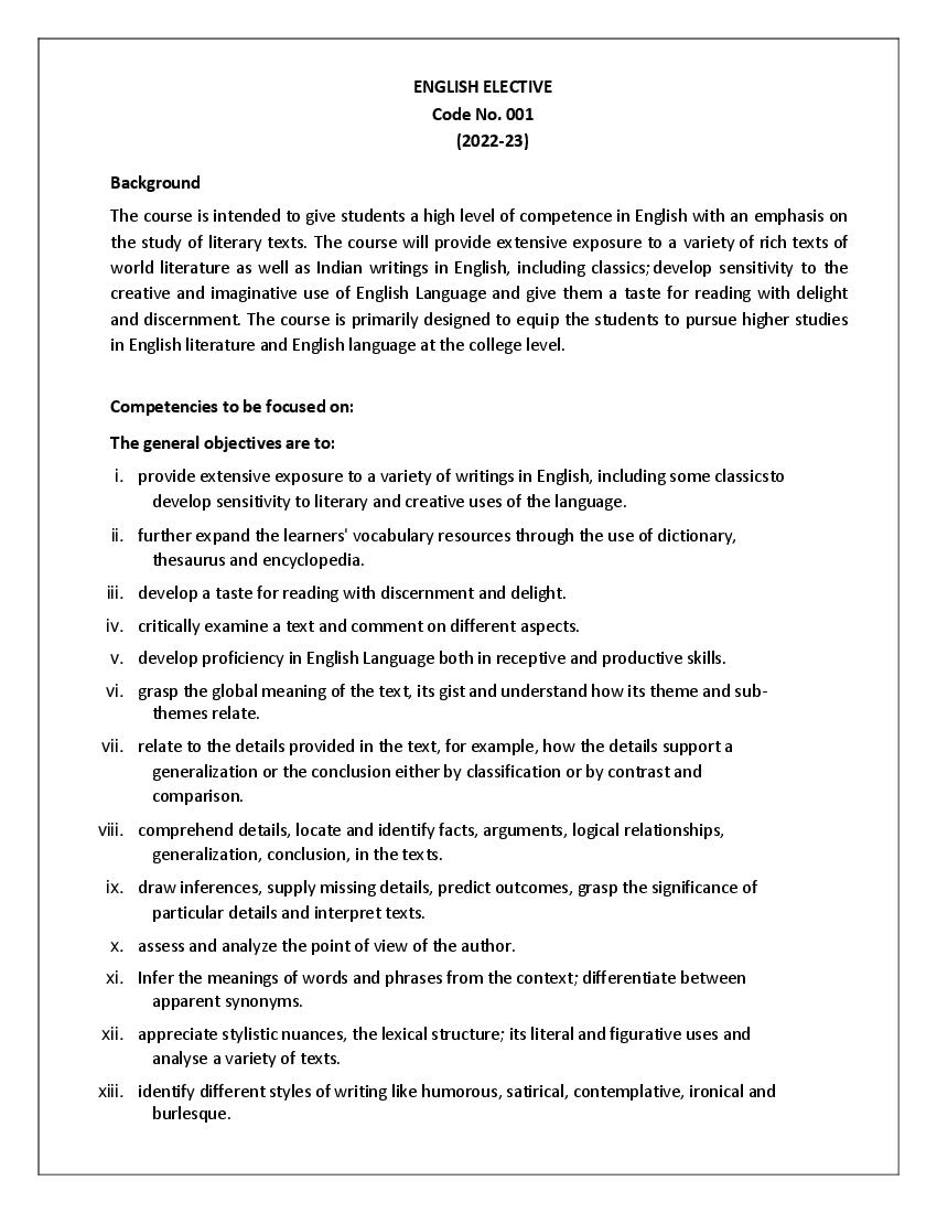 CBSE Class 11 Syllabus 2022-23 English Elective - Page 1