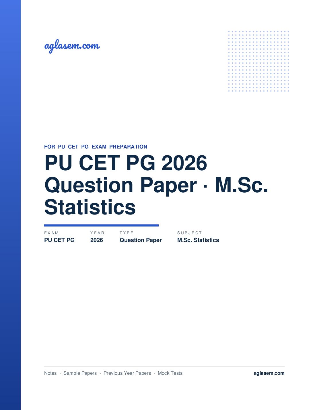 PU CET PG 2026 Question Paper M.Sc. Statistics - Page 1 of 9