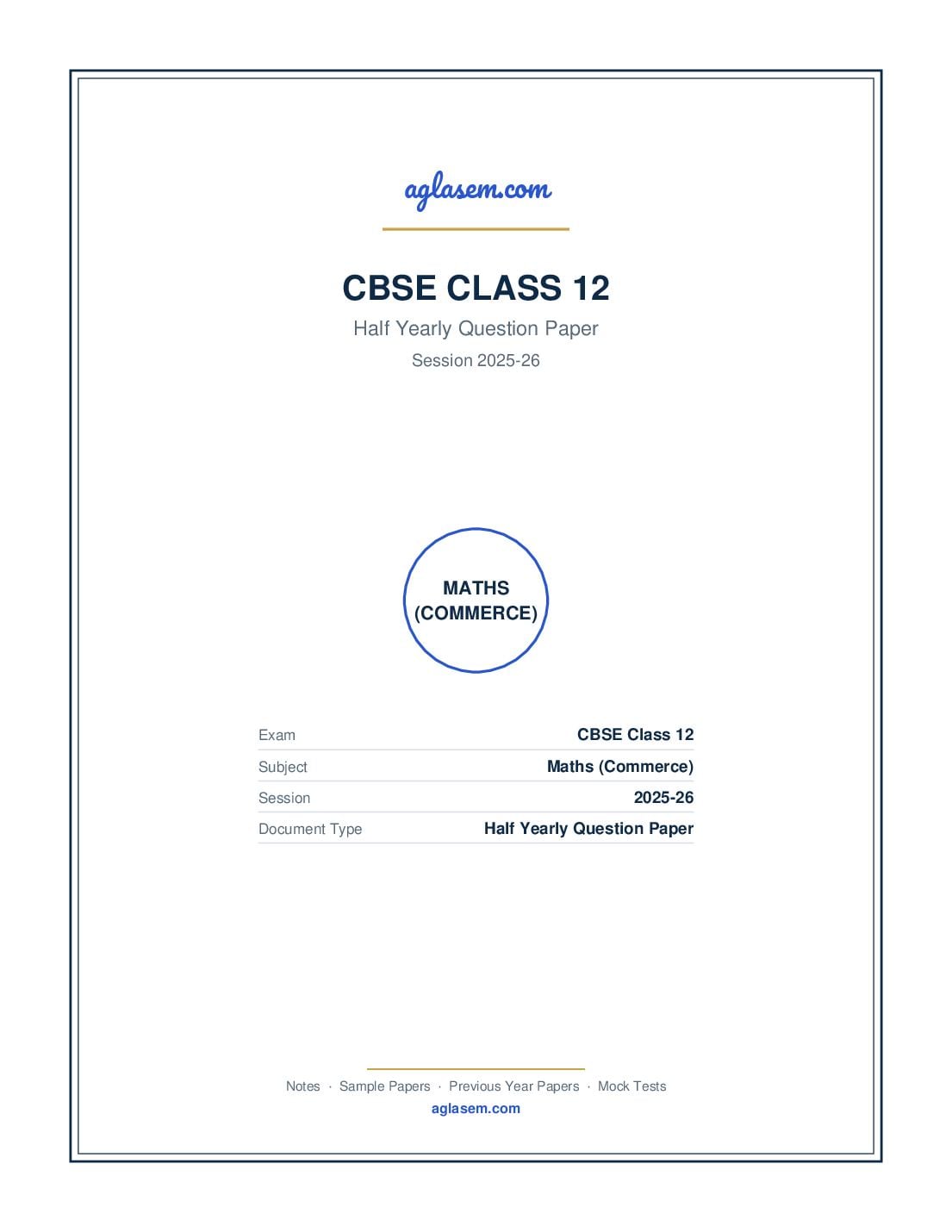 Class 12 Half Yearly Question Paper 2025-26 Maths (Commerce) - Page 1 of 5