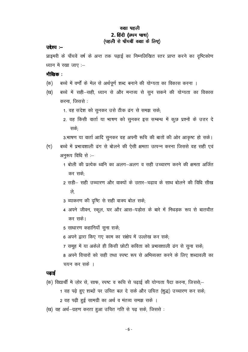 PSEB 1st Class Syllabus 2023 Hindi 2nd Language - Page 1