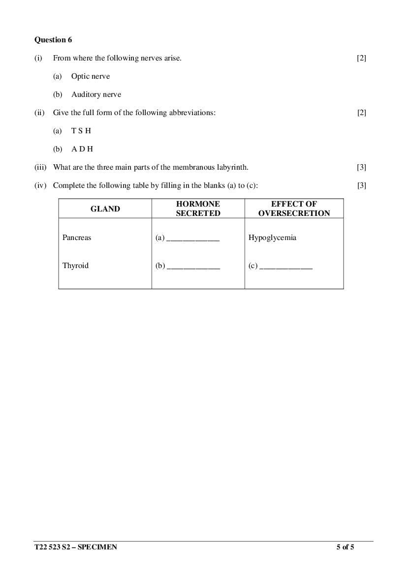 ICSE Class 10 Biology (Paper 3) Sample Paper 2022
