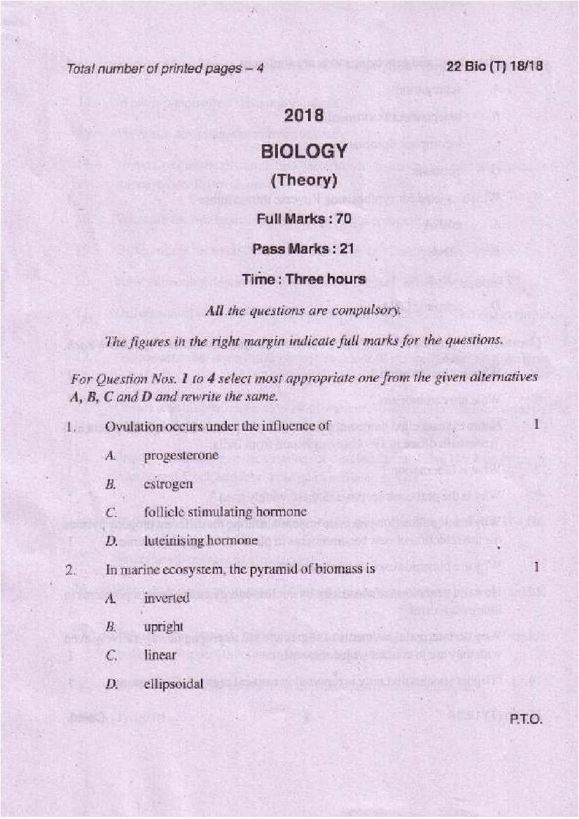 Manipur Board Class 12 Question Paper 2018 for Biology - Page 1