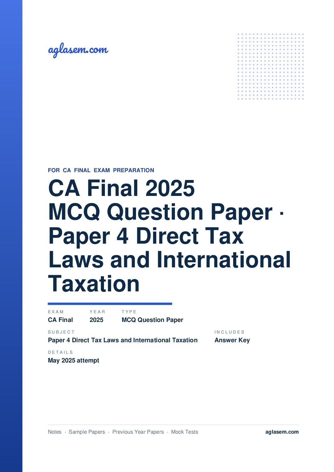 CA Final May 2025 MCQ Question Paper with Answer Key Paper 4 Direct Tax Laws and International Taxation - Page 1 of 19
