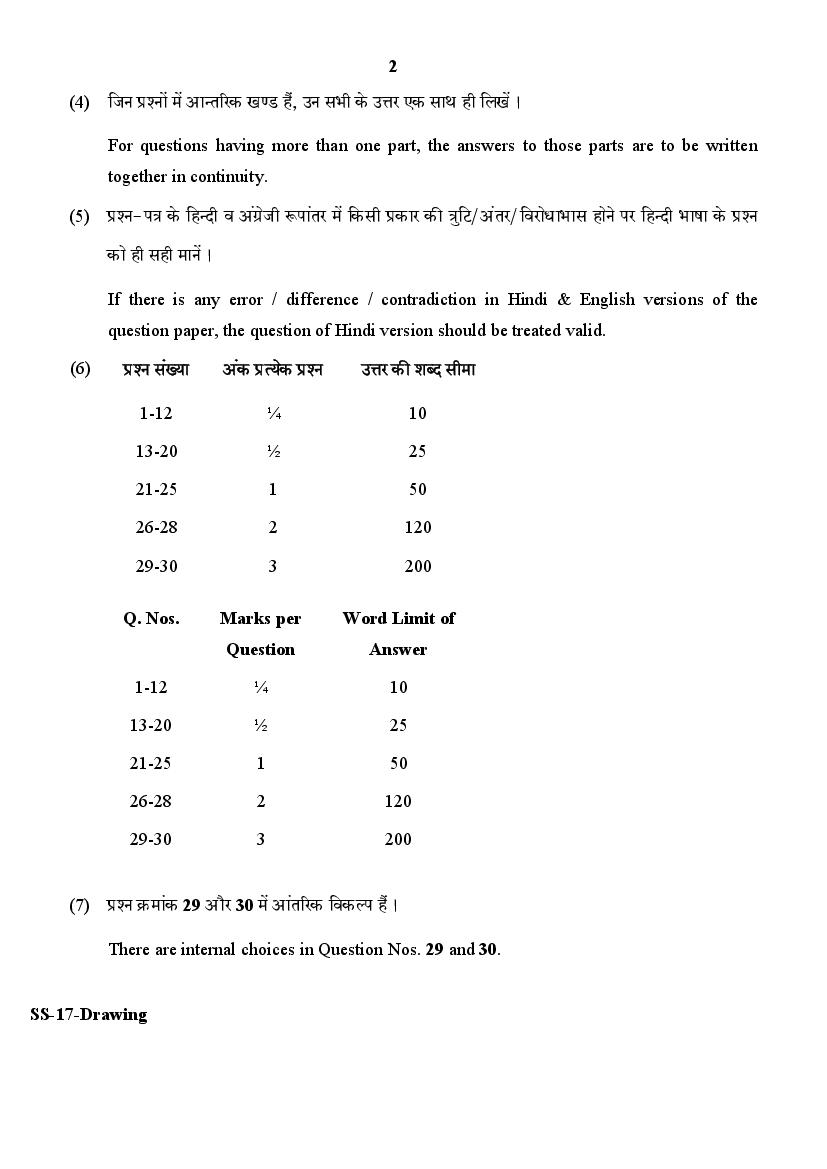 Rajasthan Board Sr. Secondary Drawing Question Paper