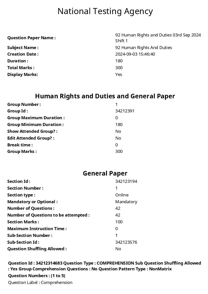 UGC NET 2024 Question Paper Human Rights And Duties - Page 1