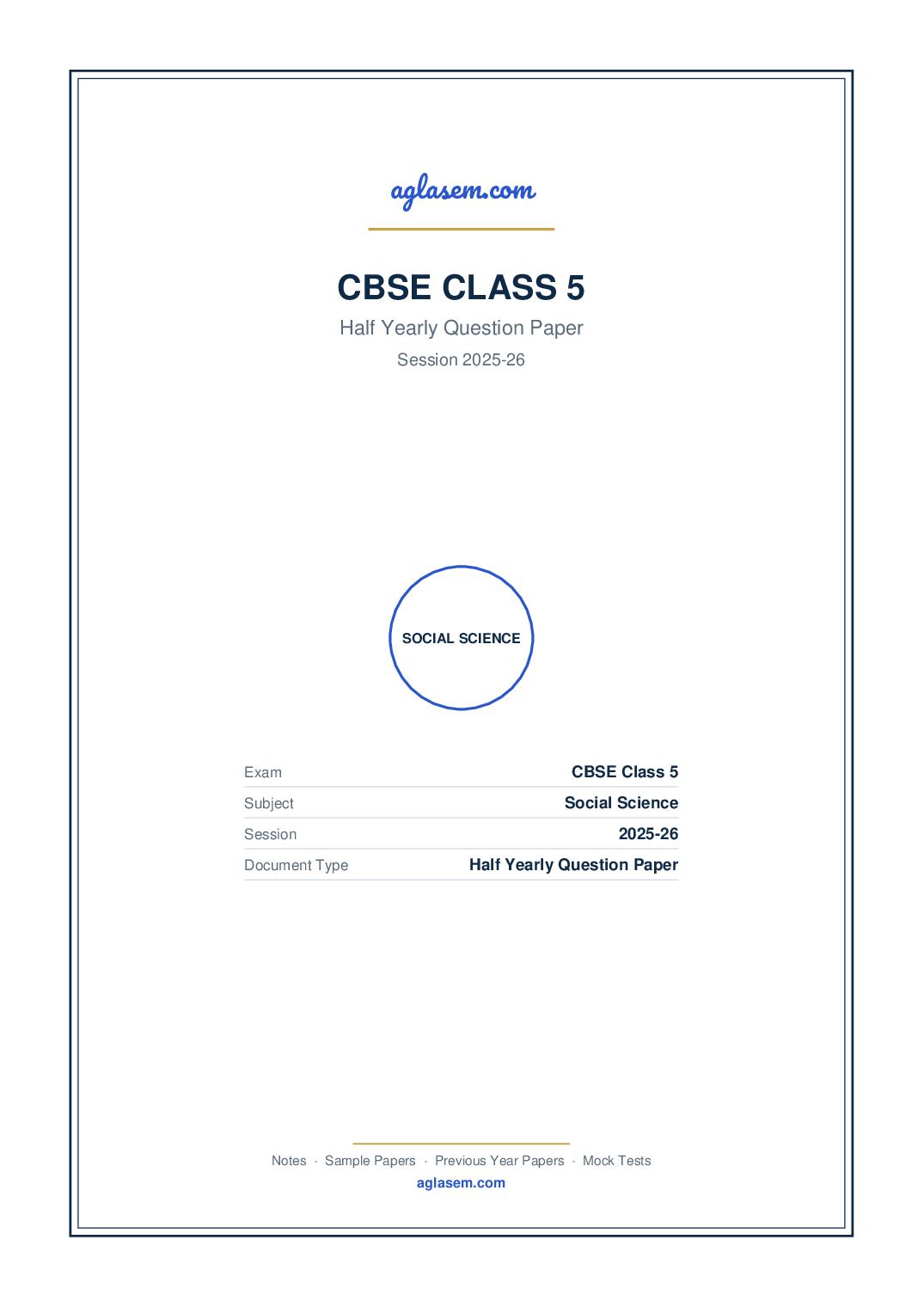 Class 5 Half Yearly Question Paper 2025-26 Social Science - Page 1 of 6