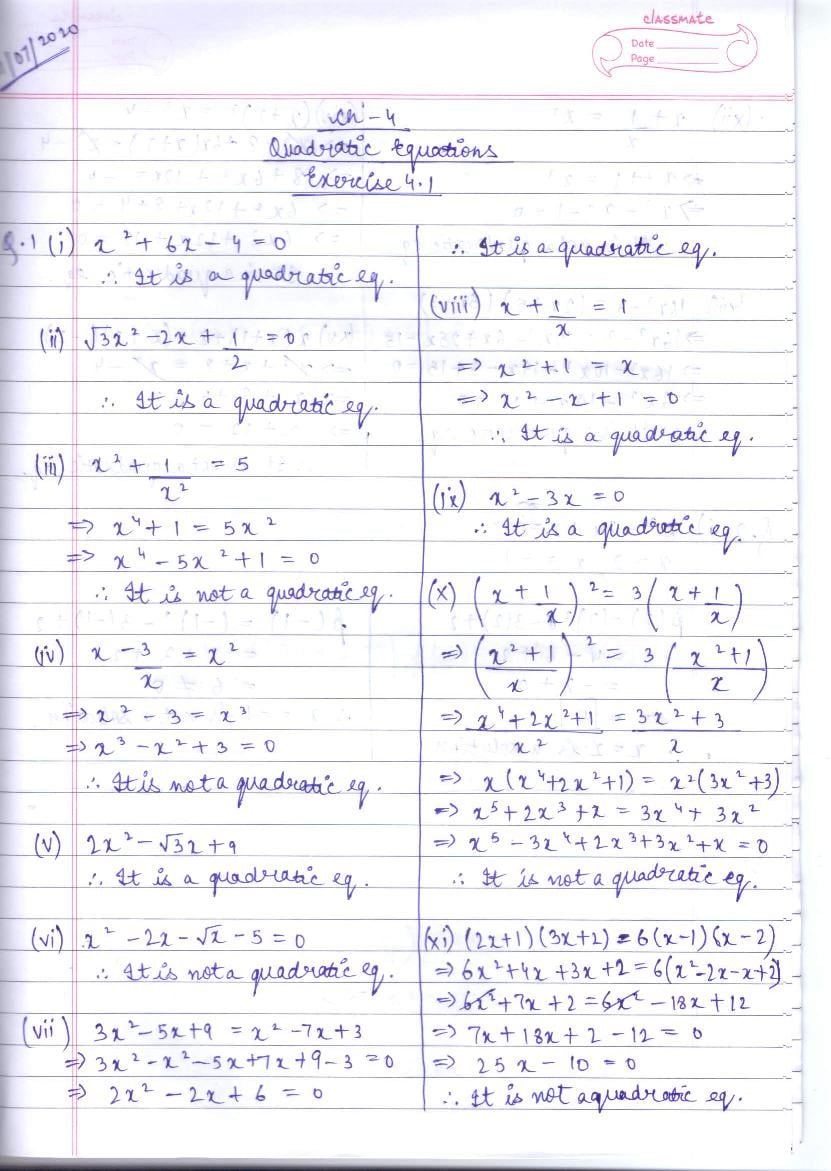 RD Sharma Solutions Class 10 Chapter 4 Quadratic Equations Exercise 4.1 - Page 1