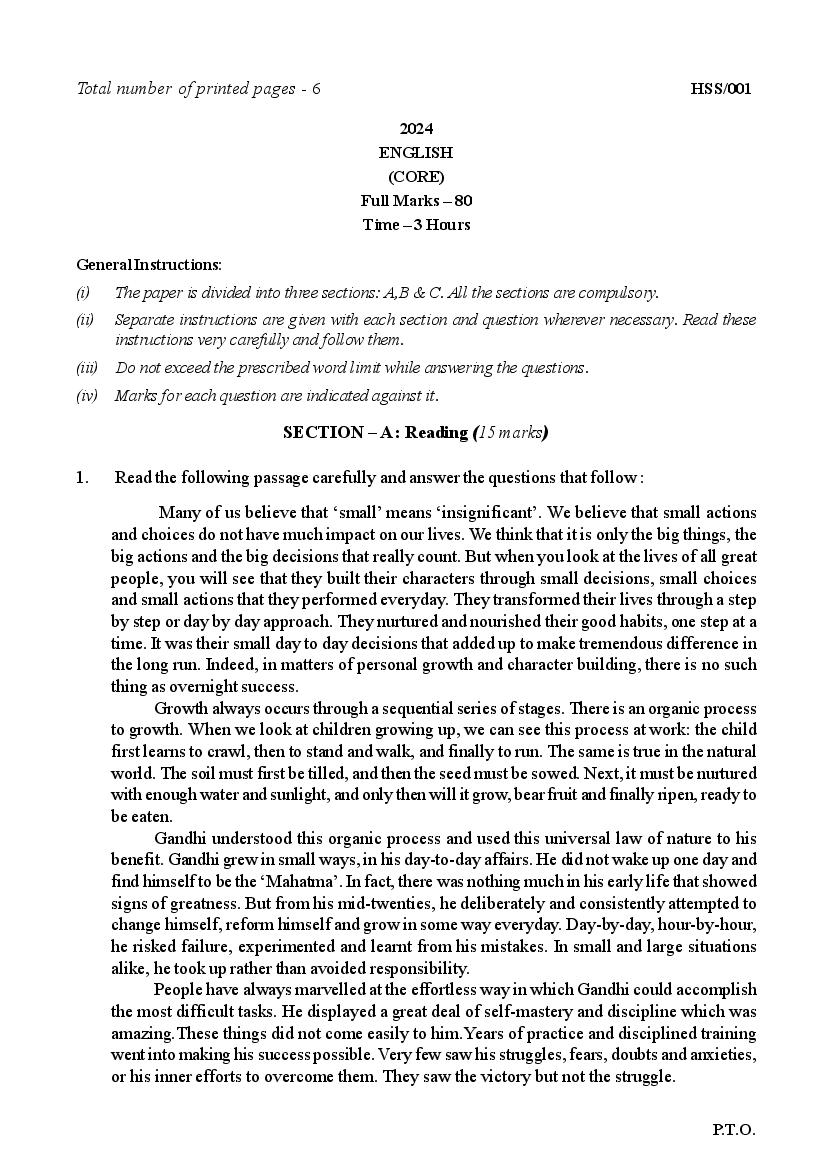 Mizoram Board Class 12 Question Paper 2024 Commerce All Subjects - Page 1