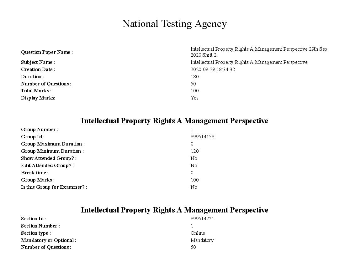 SWAYAM 2020 Question Paper Intellectual Property Rights A Management Perspective - Page 1 of 23