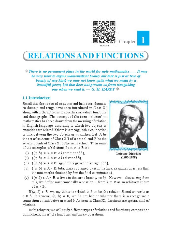 NCERT Book Class 12 Maths Chapter 1 Relations and Functions - Page 1