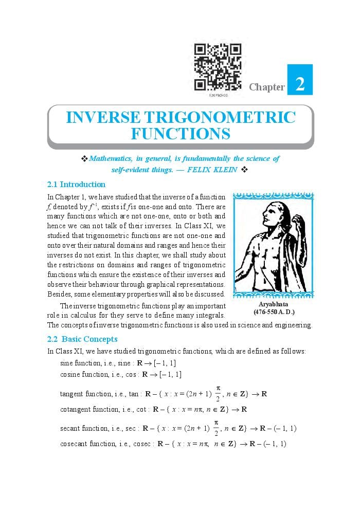 NCERT Book Class 12 Maths Chapter 2 Inverse Trigonometric Functions - Page 1