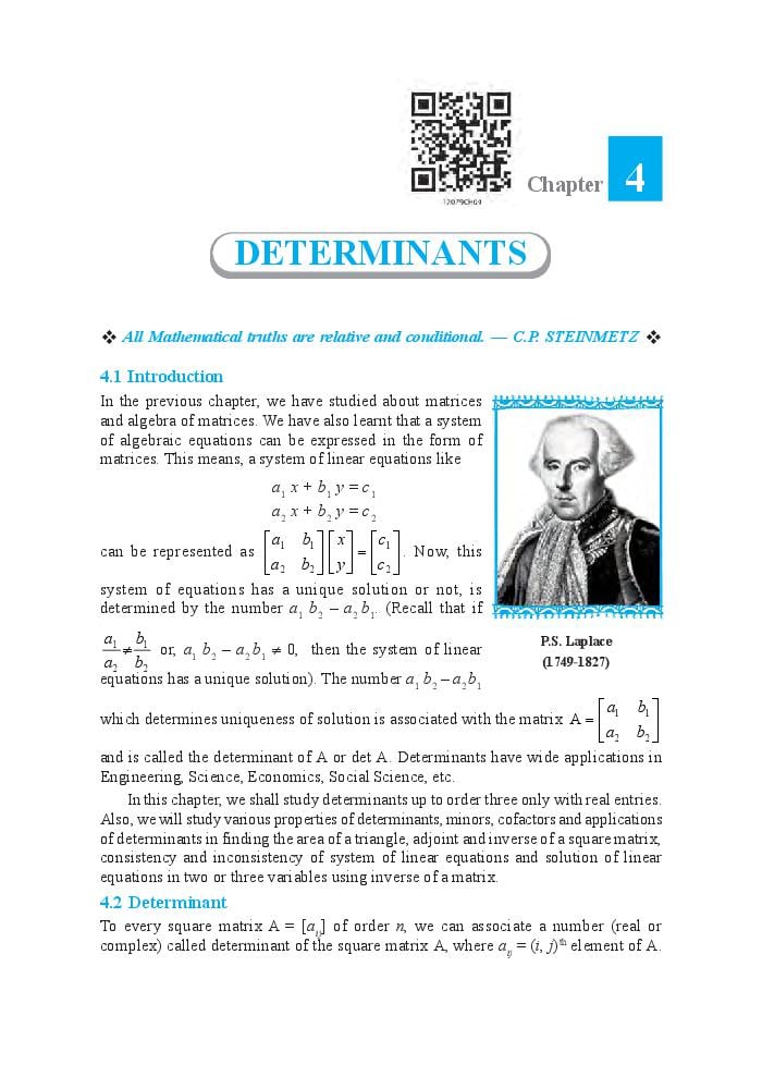 NCERT Book Class 12 Maths Chapter 4 Determinants - Page 1