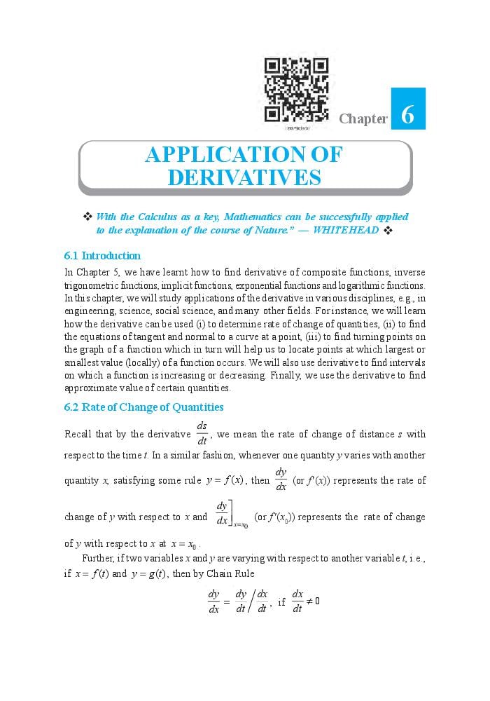 NCERT Book Class 12 Maths Chapter 6 Applications of Derivatives - Page 1