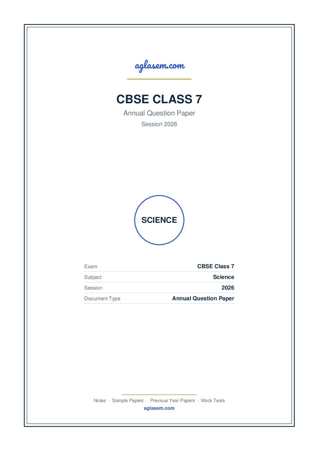 Class 7 Question Paper 2026 Science - Page 1 of 7