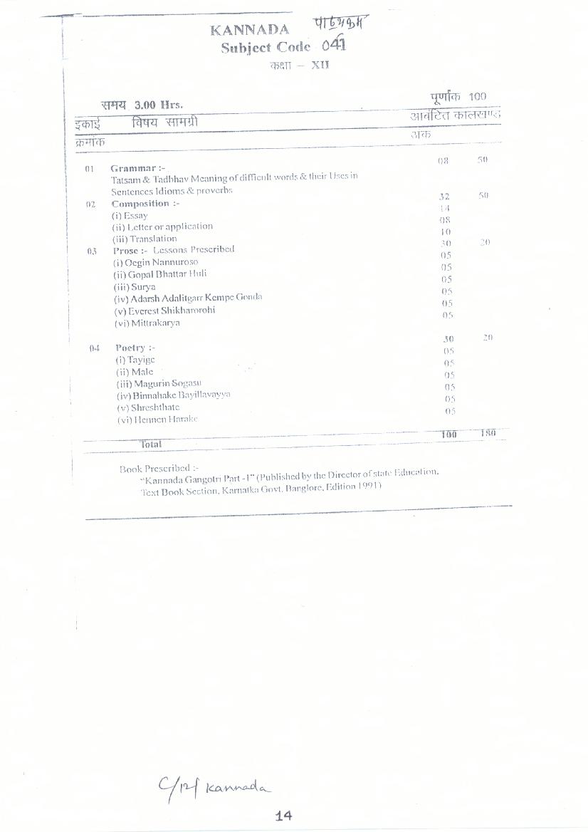 CG Board 12th Syllabus 2023 Kannada - Page 1