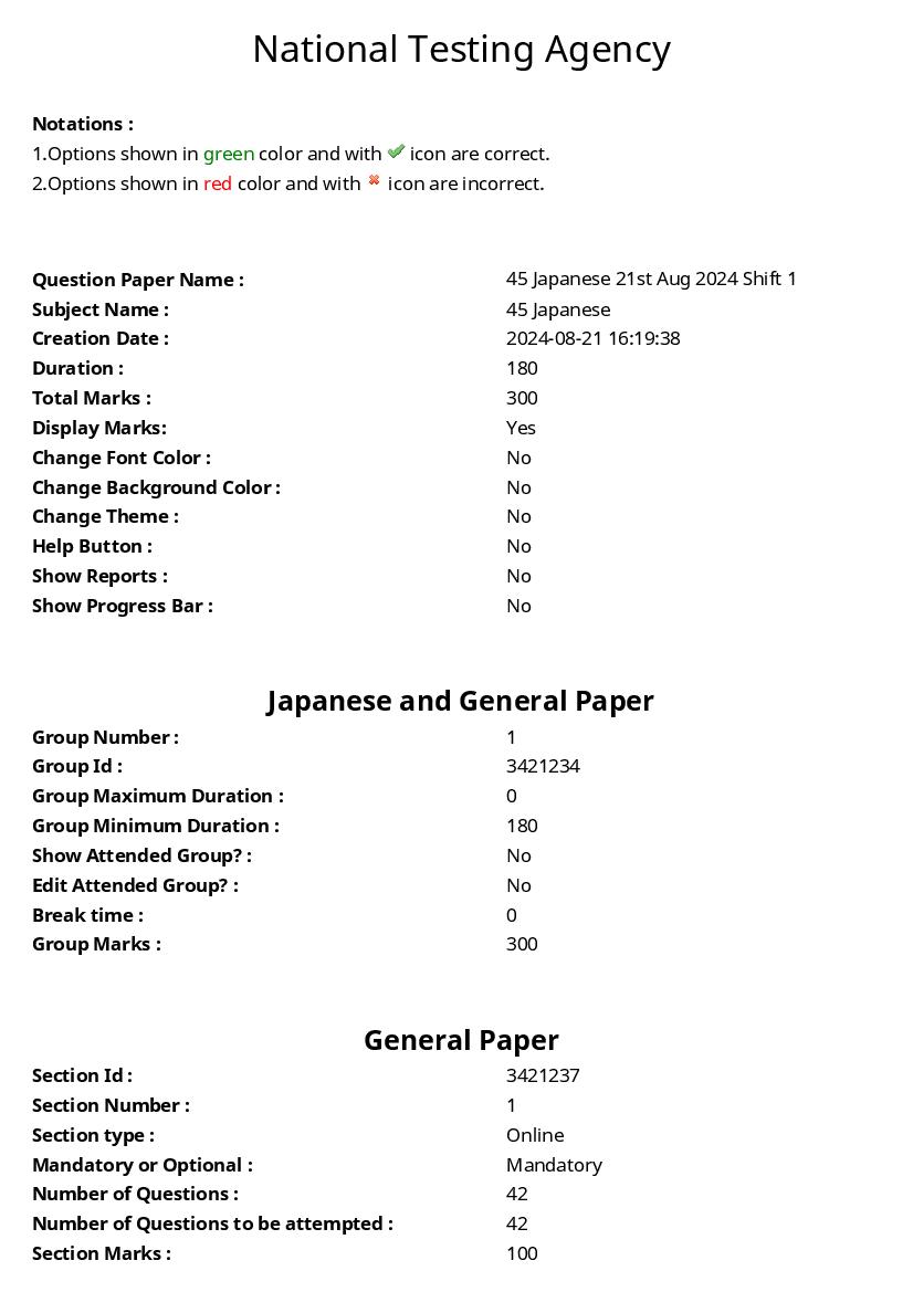 UGC NET 2024 Question Paper Japanese - Page 1