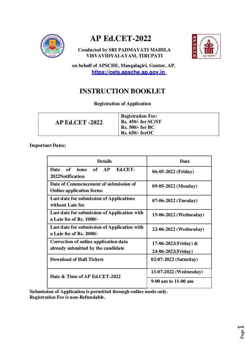 AP EDCET 2022 Information Brochure - Page 1