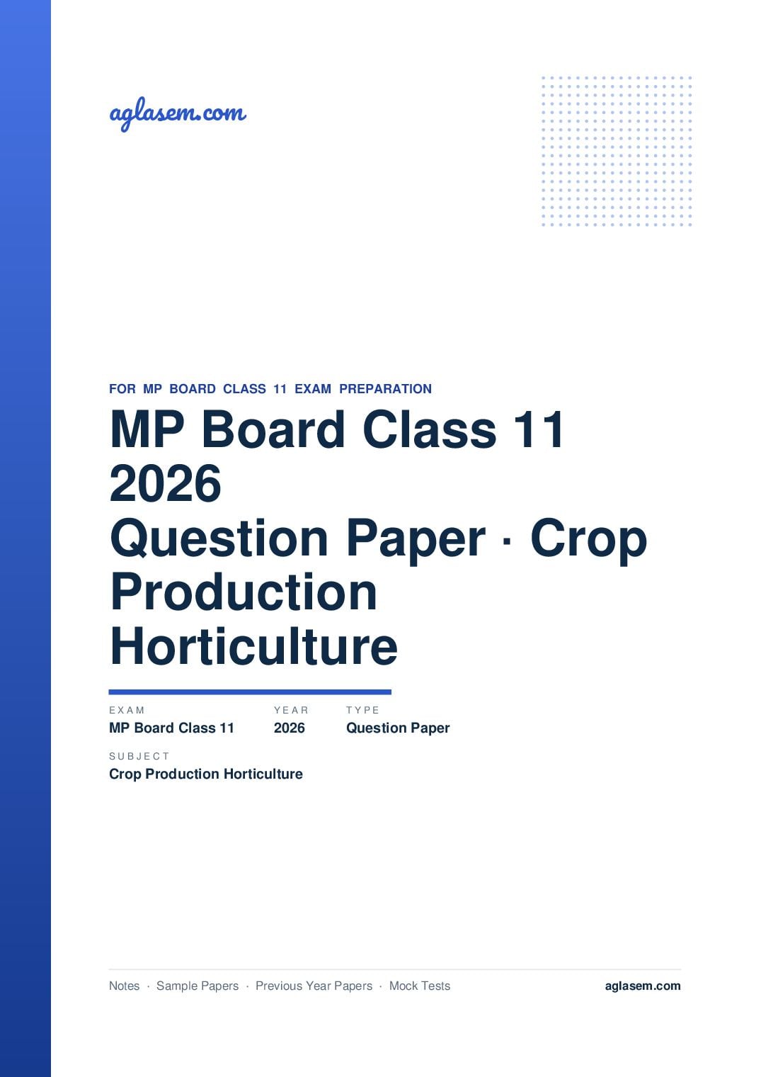 MP Board Class 11 Question Paper 2026 Crop Production and Horticulture - Page 1 of 9