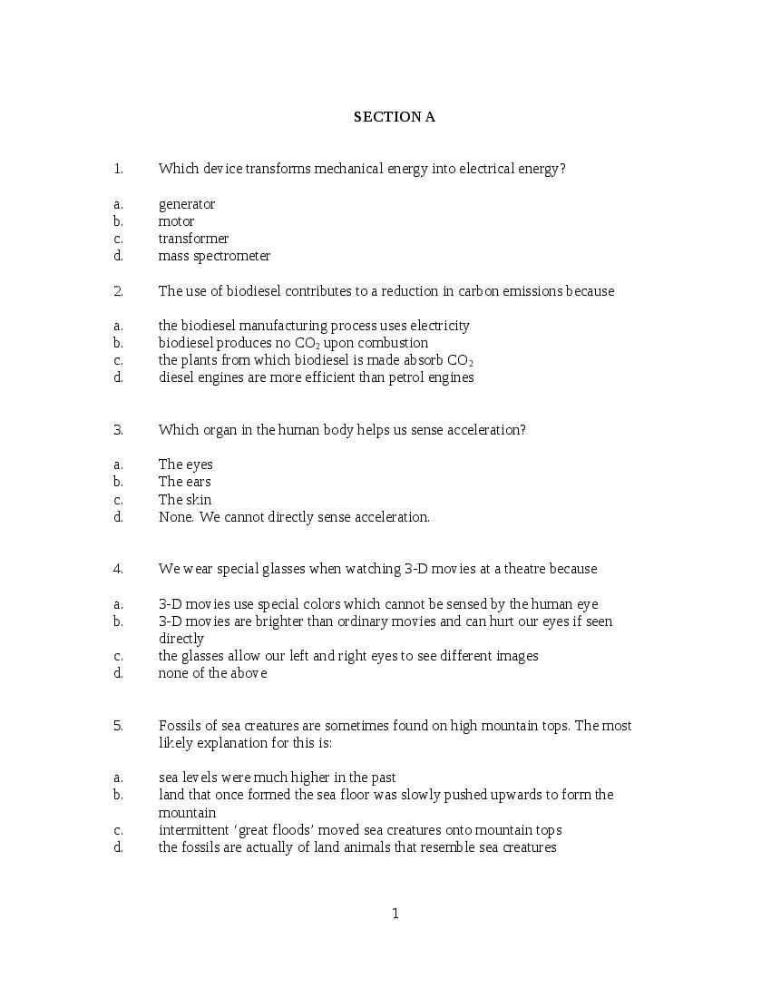 TIFR GS 2011 Question Paper Biologylogy - Page 1 of 16