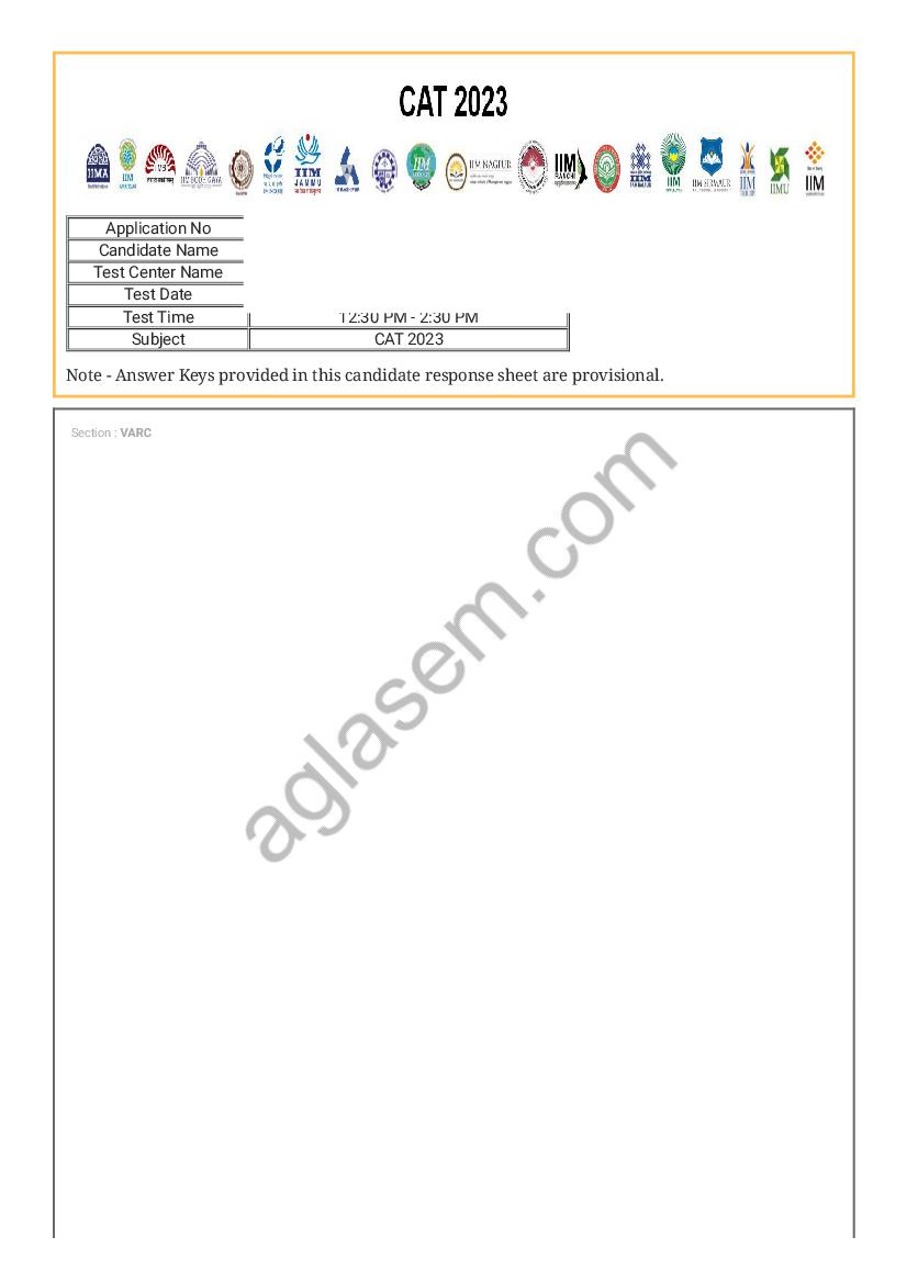 CAT 2023 Question Paper with Answer Key for Slot 2 - Page 1
