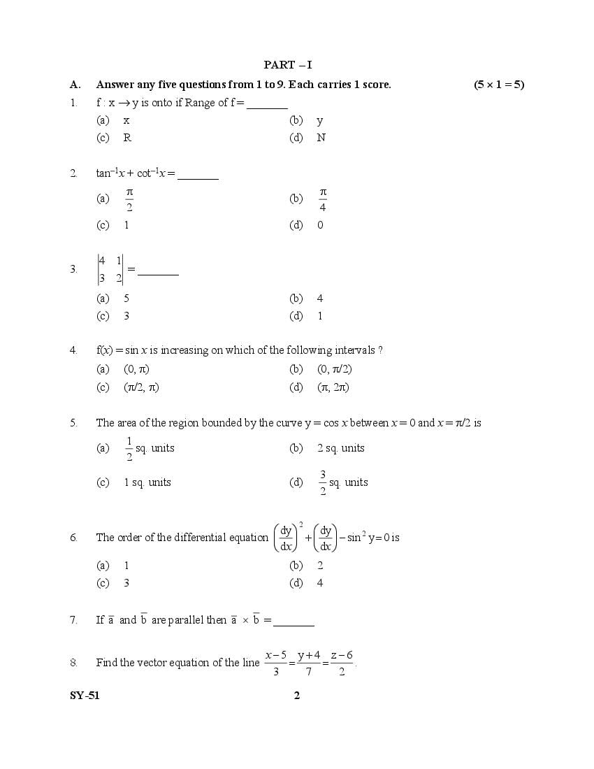 Kerala Plus Two Maths Commerce Question Paper 2022 (PDF)