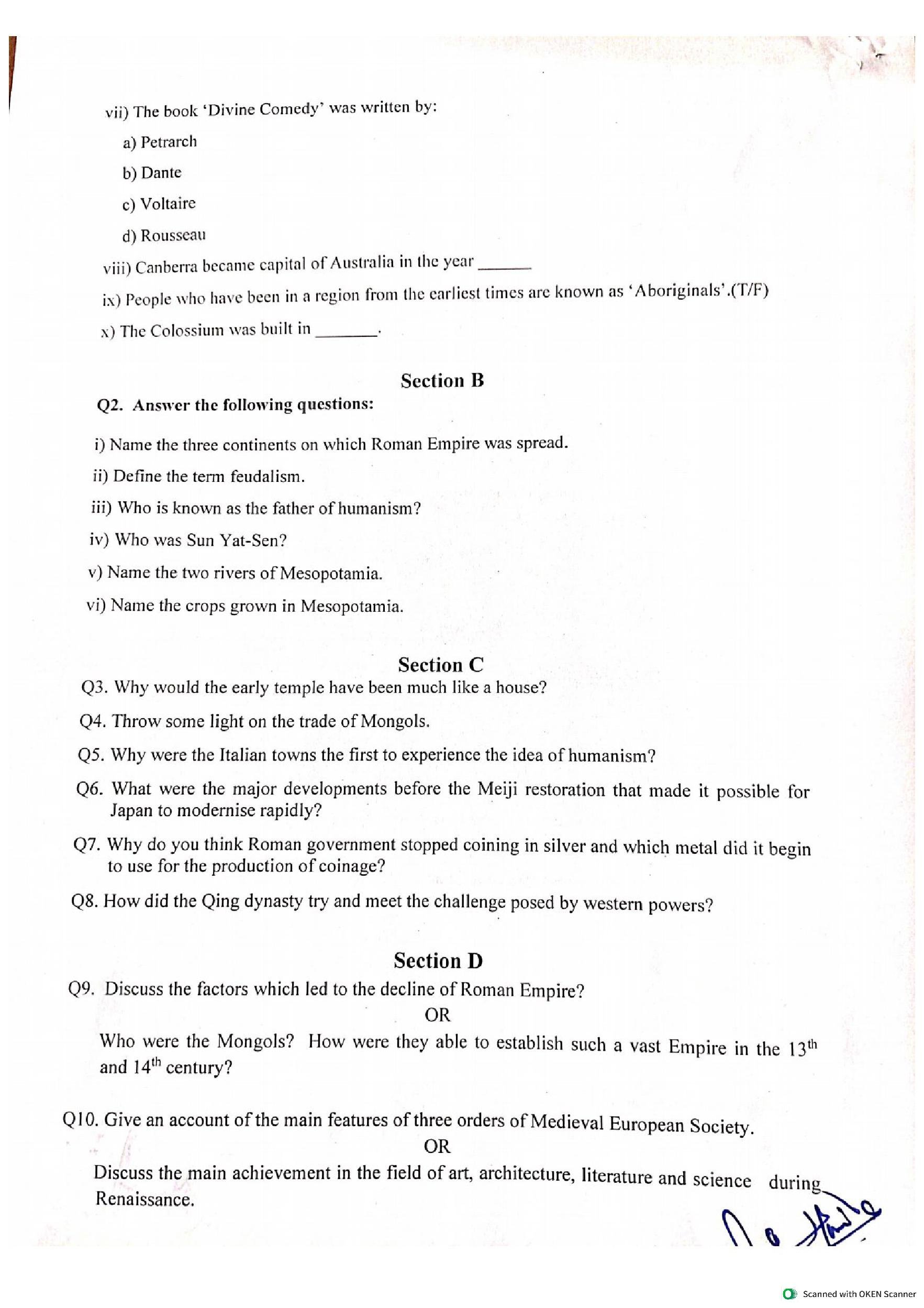 Jkbose Class 11th Model Question Paper 2023 For History Jk Board Plus One History Sample Paper 5427