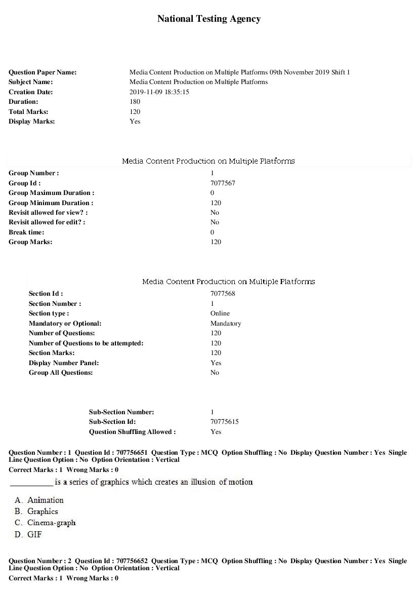 SWAYAM 2019 Question Paper Media Content Production on Multiple Platforms Shift 1 - Page 1 of 26