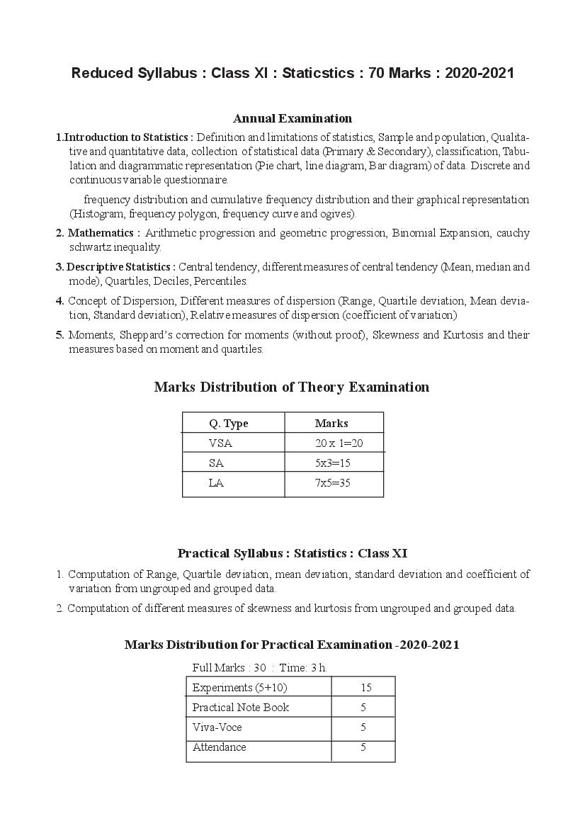 TBSE Class 11 Syllabus 2021 Statistics - Page 1