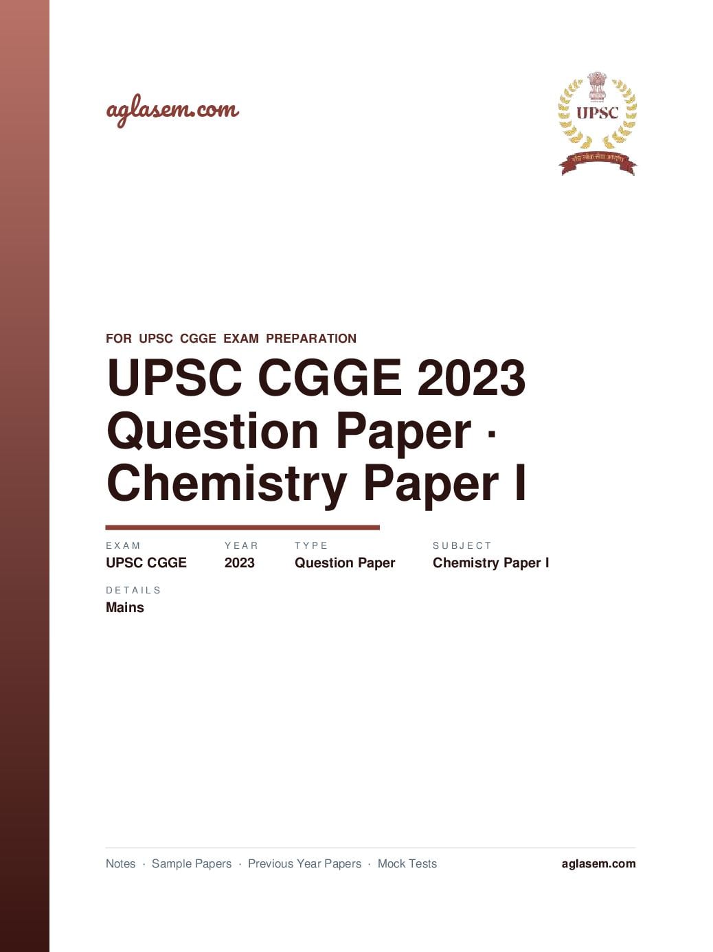UPSC CGGE 2023 (Mains) Question Paper Chemistry Paper I - Page 1 of 9