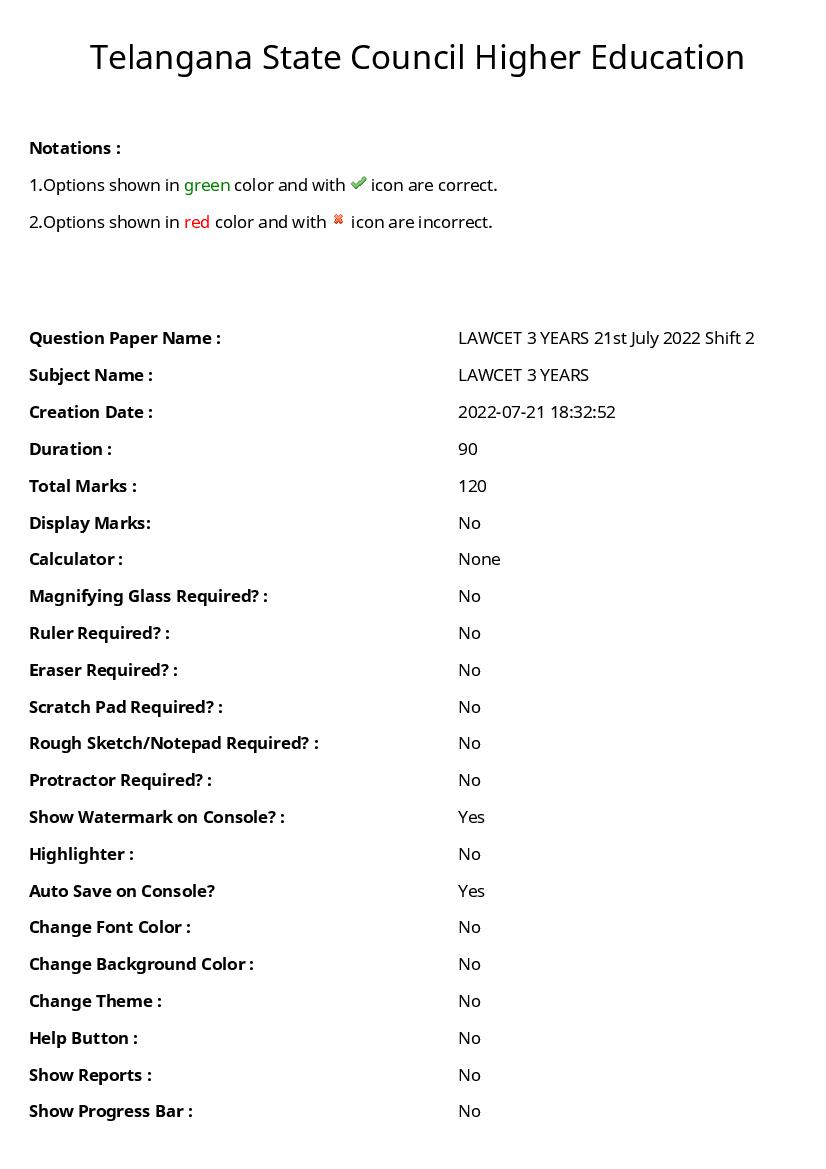 TS LAWCET 2022 Question Paper 3 Year Shift 2 - Page 1