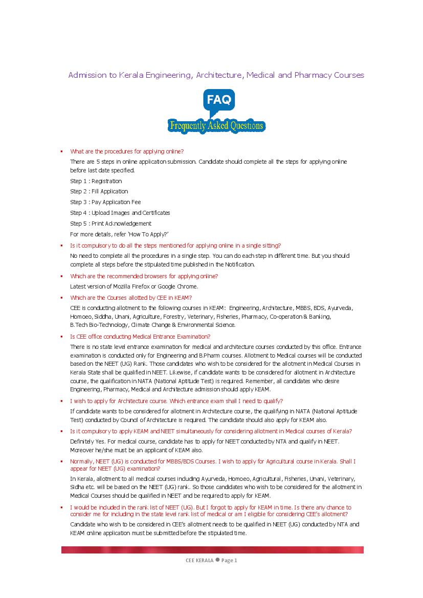 KEAM 2022 FAQs - Page 1