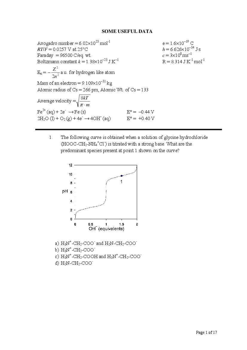 TIFR GS 2011 Question Paper Chemistry - Page 1 of 17