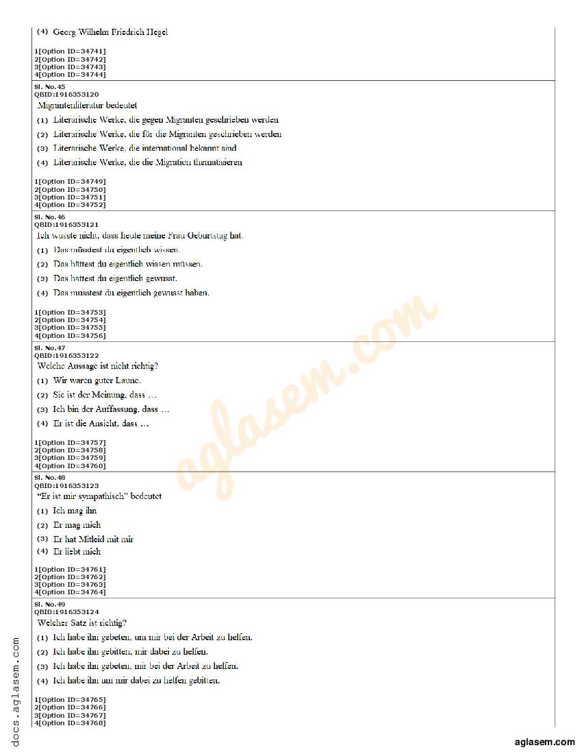 Cuet Pg German Question Paper 2022 Pdf Download Here Aglasem