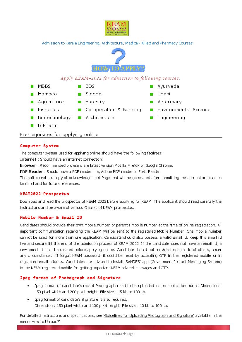KEAM 2022 How to Apply - Page 1