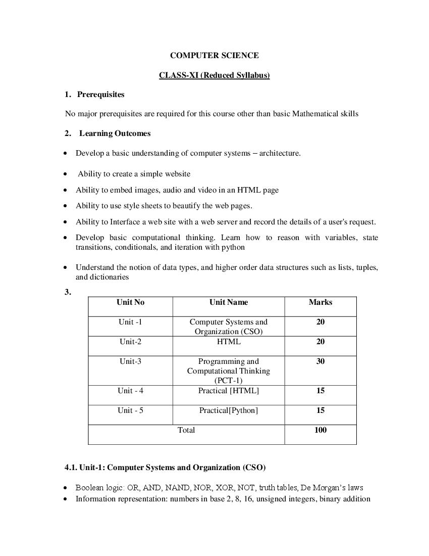 TBSE Class 11 Syllabus 2021 Computer  - Page 1