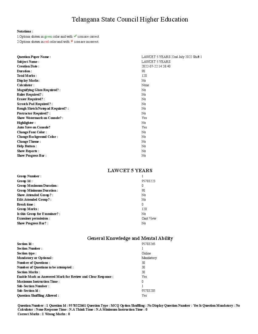 TS LAWCET 2022 Question Paper 5 Year
