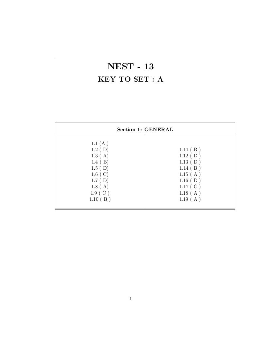 NEST Exam 2013 Answer Key - Page 1