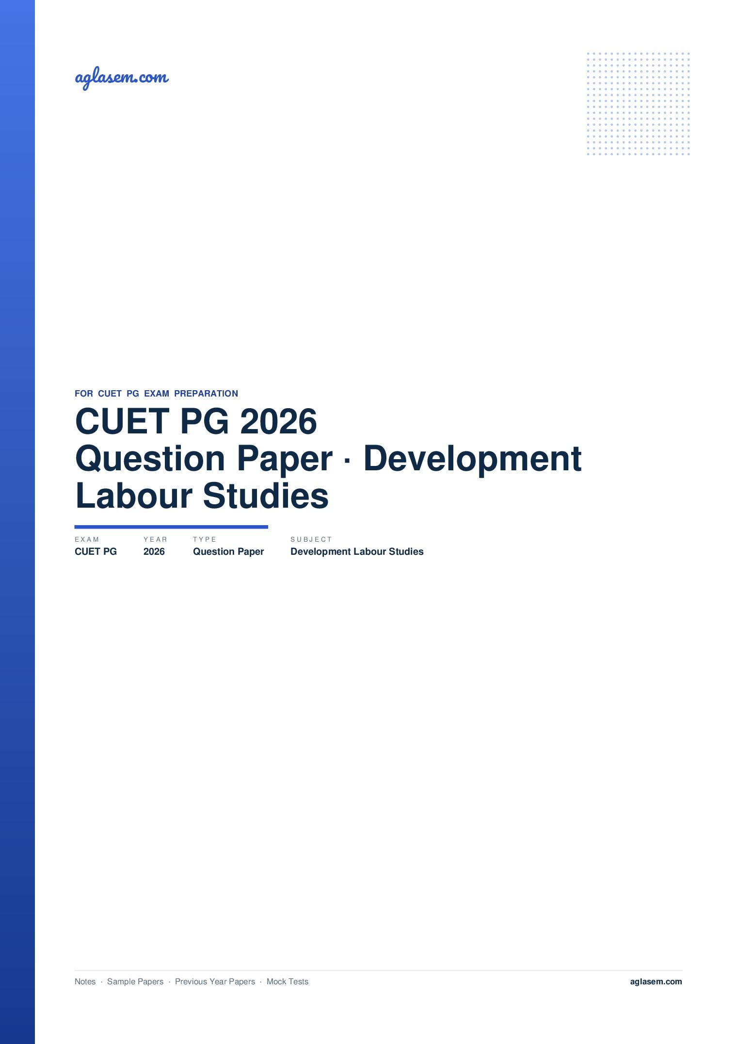 CUET PG 2026 Question Paper Development and Labour Studies - Page 1 of 52