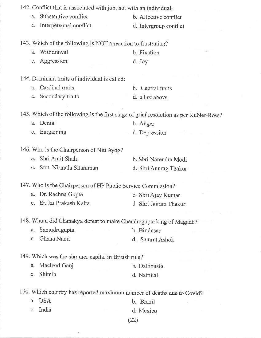 HP M.Sc Nursing 2021 Question Paper PDF with Answer Key