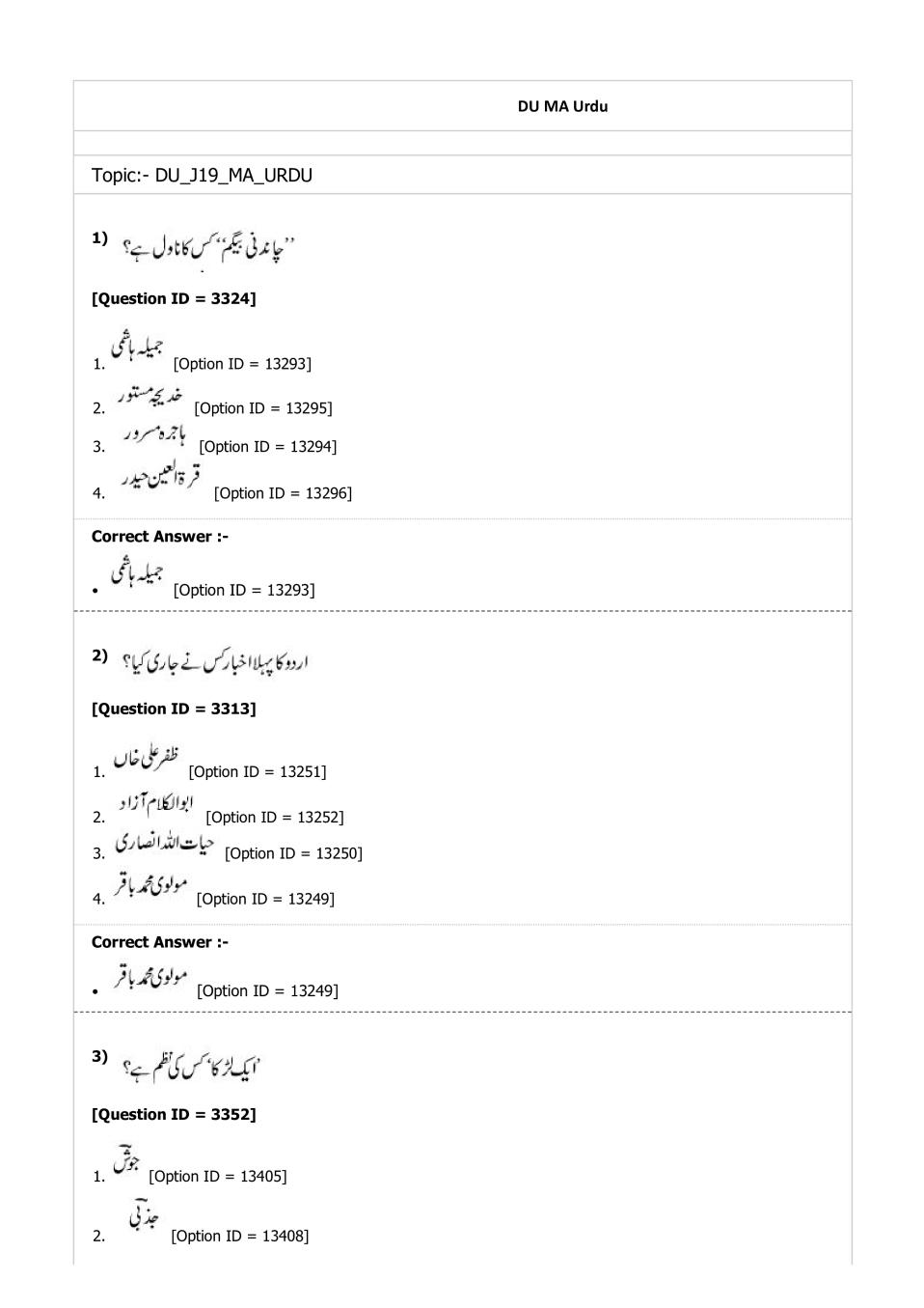 DUET Question Paper 2019 for MA Urdu - Page 1