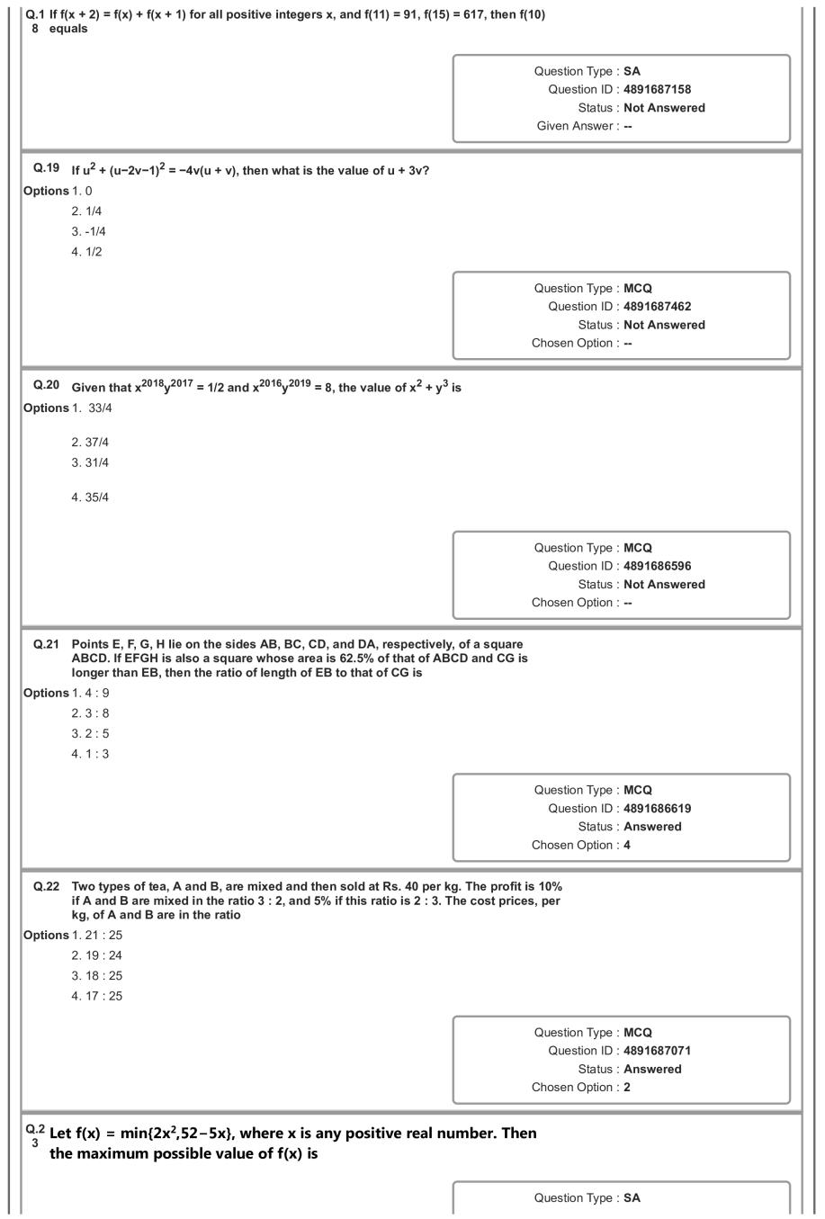 Cat 18 Shift 2 Question Paper