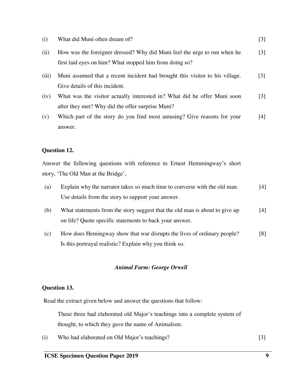 ICSE Class 10 Literature in English (Paper – 2) Sample Paper 2020 ...