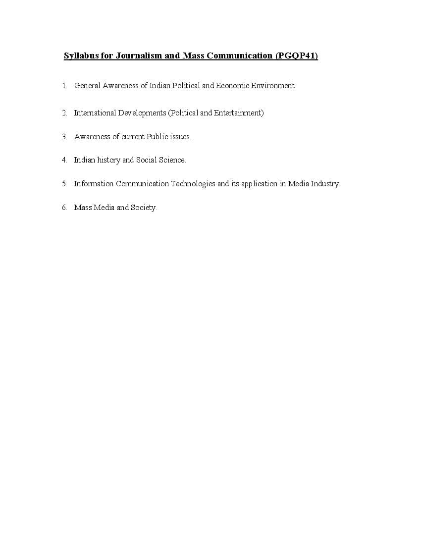 CUET PG 2022 Syllabus PGQP41 Journalism and Mass Communication - Page 1