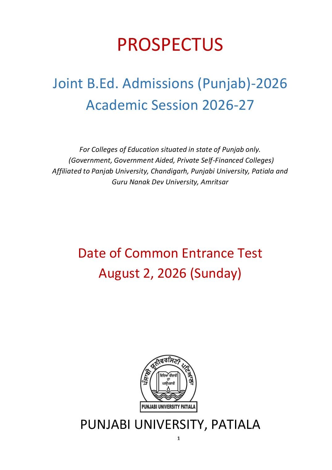 Punjab B.Ed 2026 Prospectus - Page 1 of 35